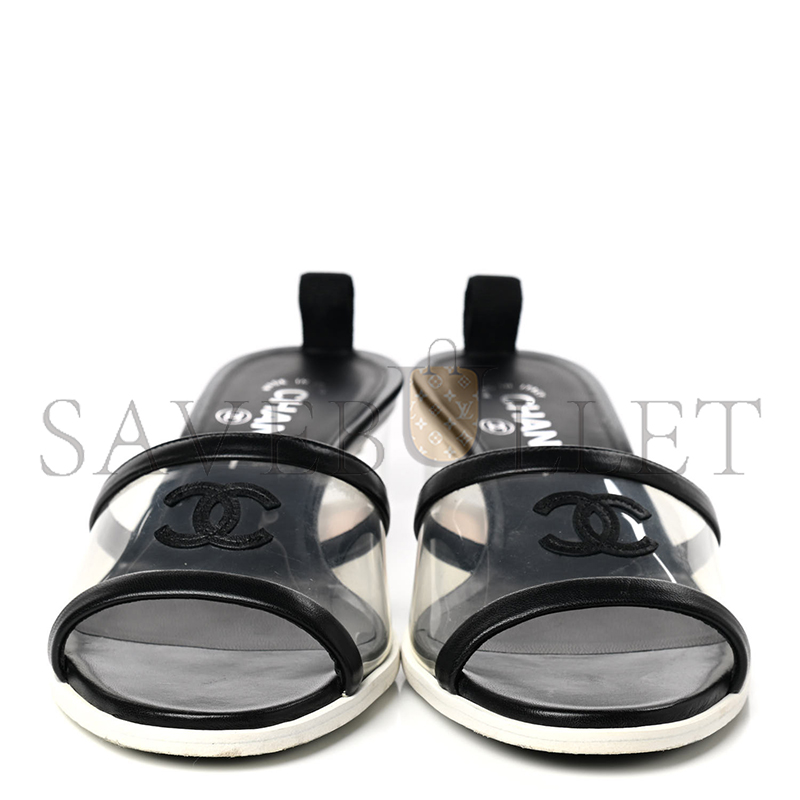 Ch*el lambskin pvc mule transparent black